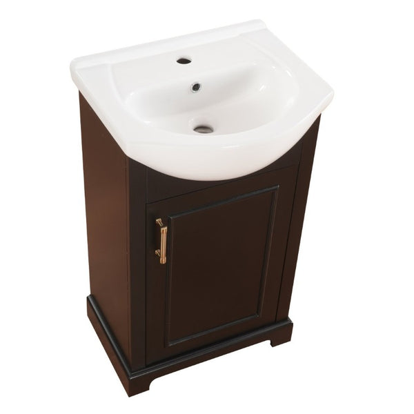 English Elm 20-Inch French Style Bathroom Vanity Solid Wood Cabinet with Bulged Ceramic Basin Black N710P499667B
