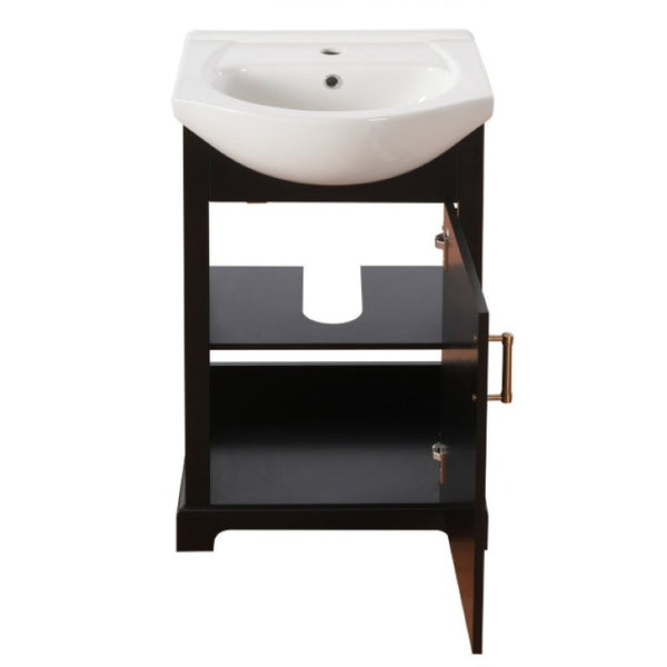 English Elm 20-Inch French Style Bathroom Vanity Solid Wood Cabinet with Bulged Ceramic Basin Black N710P499667B