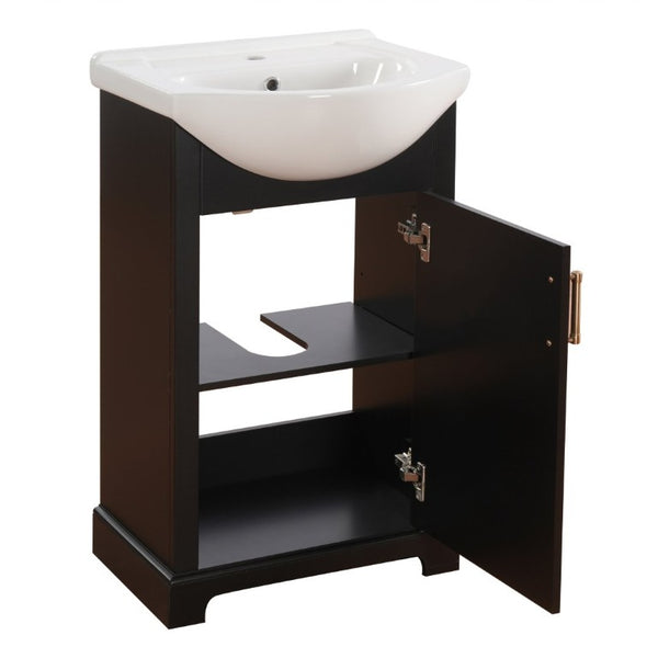 English Elm 20-Inch French Style Bathroom Vanity Solid Wood Cabinet with Bulged Ceramic Basin Black N710P499667B