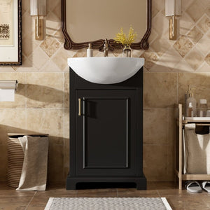 English Elm 20-Inch French Style Bathroom Vanity Solid Wood Cabinet with Bulged Ceramic Basin Black N710P499667B