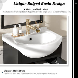 English Elm 20-Inch French Style Bathroom Vanity Solid Wood Cabinet with Bulged Ceramic Basin Black N710P499667B