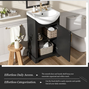 English Elm 20-Inch French Style Bathroom Vanity Solid Wood Cabinet with Bulged Ceramic Basin Black N710P499667B