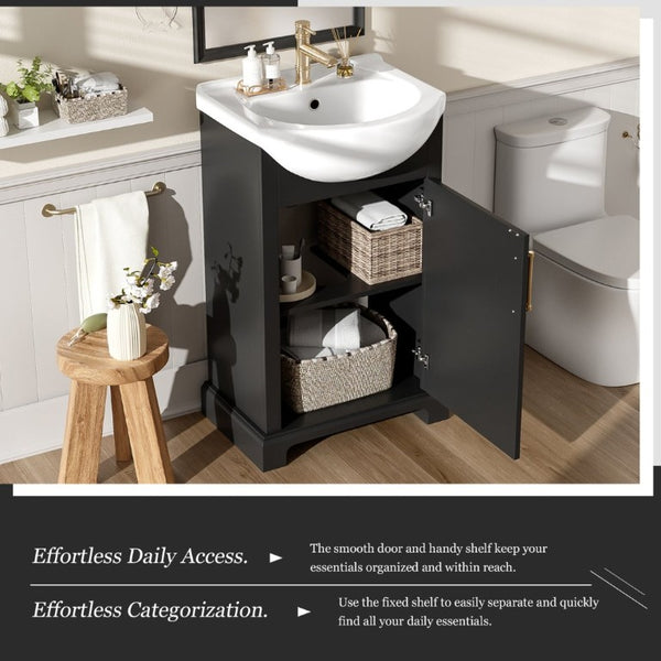 English Elm 20-Inch French Style Bathroom Vanity Solid Wood Cabinet with Bulged Ceramic Basin Black N710P499667B