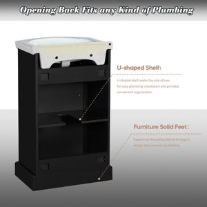 English Elm 20-Inch French Style Bathroom Vanity Solid Wood Cabinet with Bulged Ceramic Basin Black N710P499667B