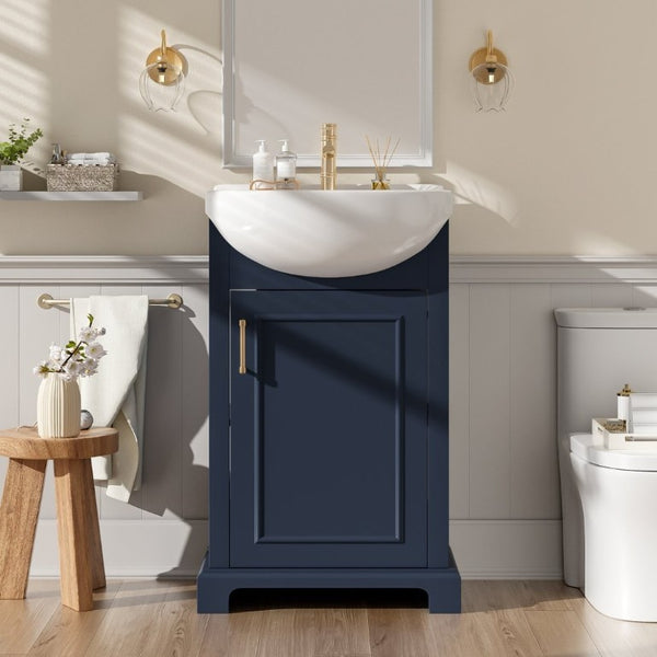 English Elm 20-Inch French Style Bathroom Vanity Solid Wood Cabinet with Bulged Ceramic Basin Blue N710P499667C