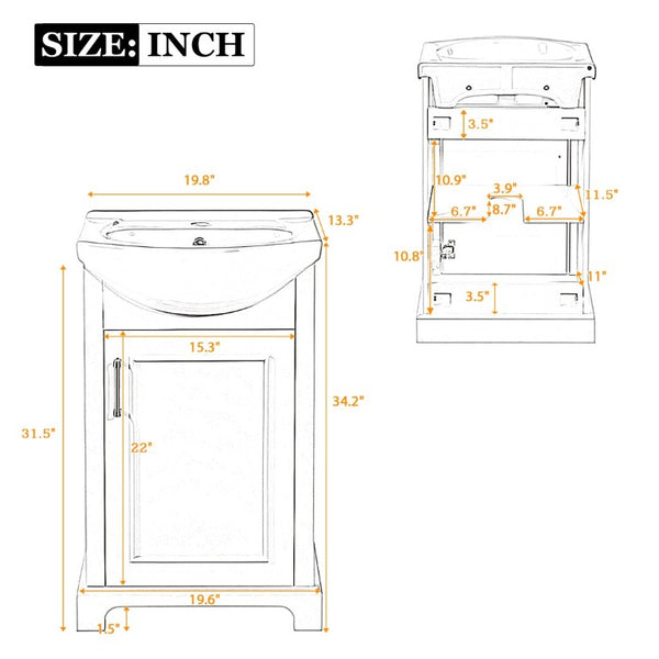 English Elm 20-Inch French Style Bathroom Vanity Solid Wood Cabinet with Bulged Ceramic Basin Blue N710P499667C