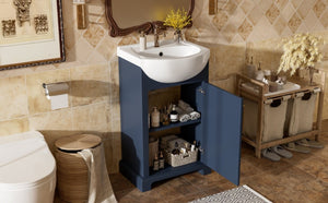 English Elm 20-Inch French Style Bathroom Vanity Solid Wood Cabinet with Bulged Ceramic Basin Blue N710P499667C