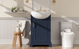 English Elm 20-Inch French Style Bathroom Vanity Solid Wood Cabinet with Bulged Ceramic Basin Blue N710P499667C