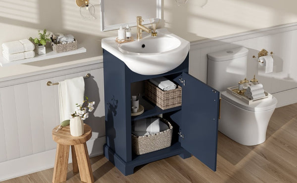 English Elm 20-Inch French Style Bathroom Vanity Solid Wood Cabinet with Bulged Ceramic Basin Blue N710P499667C