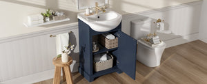 English Elm 20-Inch French Style Bathroom Vanity Solid Wood Cabinet with Bulged Ceramic Basin Blue N710P499667C