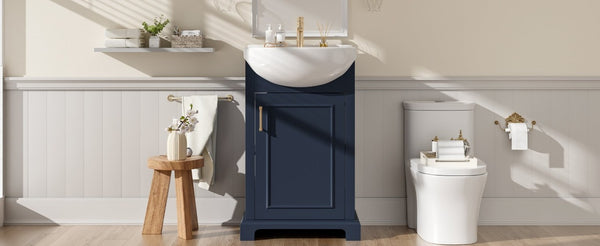 English Elm 20-Inch French Style Bathroom Vanity Solid Wood Cabinet with Bulged Ceramic Basin Blue N710P499667C