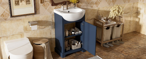 English Elm 20-Inch French Style Bathroom Vanity Solid Wood Cabinet with Bulged Ceramic Basin Blue N710P499667C
