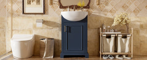 English Elm 20-Inch French Style Bathroom Vanity Solid Wood Cabinet with Bulged Ceramic Basin Blue N710P499667C