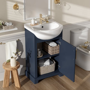 English Elm 20-Inch French Style Bathroom Vanity Solid Wood Cabinet with Bulged Ceramic Basin Blue N710P499667C