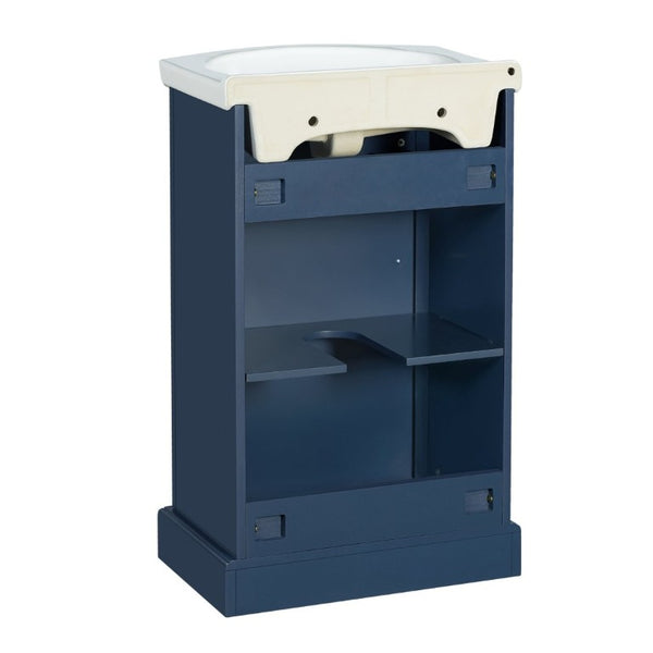 English Elm 20-Inch French Style Bathroom Vanity Solid Wood Cabinet with Bulged Ceramic Basin Blue N710P499667C