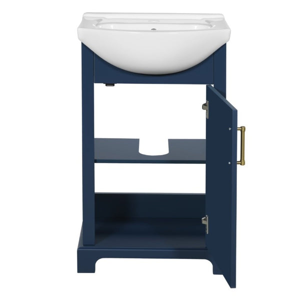 English Elm 20-Inch French Style Bathroom Vanity Solid Wood Cabinet with Bulged Ceramic Basin Blue N710P499667C