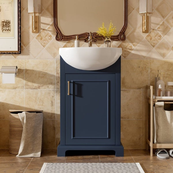English Elm 20-Inch French Style Bathroom Vanity Solid Wood Cabinet with Bulged Ceramic Basin Blue N710P499667C