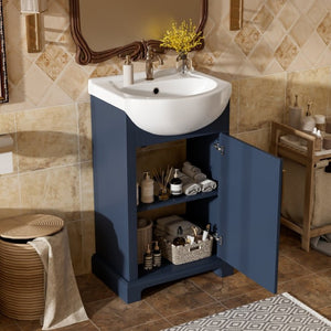 English Elm 20-Inch French Style Bathroom Vanity Solid Wood Cabinet with Bulged Ceramic Basin Blue N710P499667C