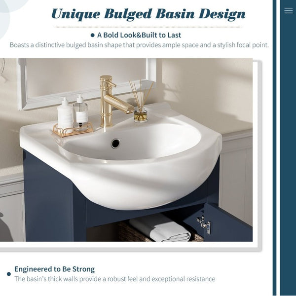 English Elm 20-Inch French Style Bathroom Vanity Solid Wood Cabinet with Bulged Ceramic Basin Blue N710P499667C