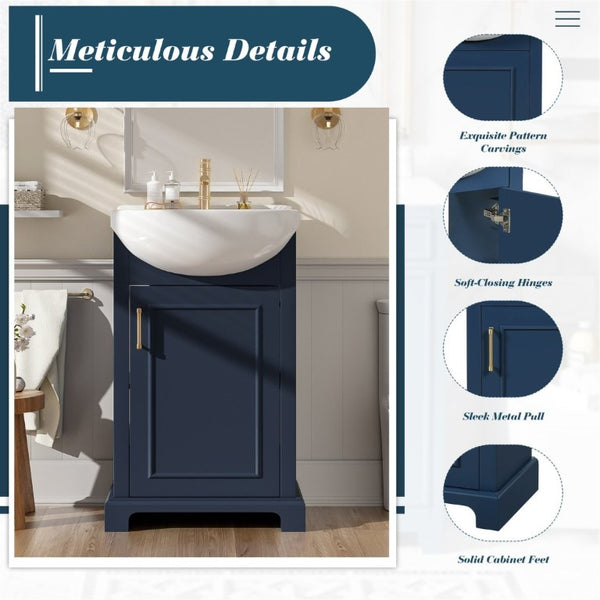 English Elm 20-Inch French Style Bathroom Vanity Solid Wood Cabinet with Bulged Ceramic Basin Blue N710P499667C