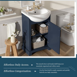 English Elm 20-Inch French Style Bathroom Vanity Solid Wood Cabinet with Bulged Ceramic Basin Blue N710P499667C