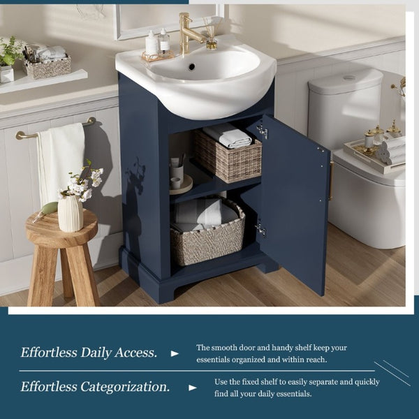 English Elm 20-Inch French Style Bathroom Vanity Solid Wood Cabinet with Bulged Ceramic Basin Blue N710P499667C