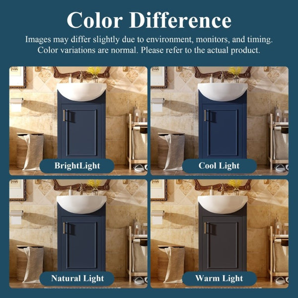 English Elm 20-Inch French Style Bathroom Vanity Solid Wood Cabinet with Bulged Ceramic Basin Blue N710P499667C