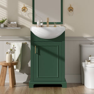 English Elm 20-Inch French Style Bathroom Vanity Solid Wood Cabinet with Bulged Ceramic Basin Green N710P499667F