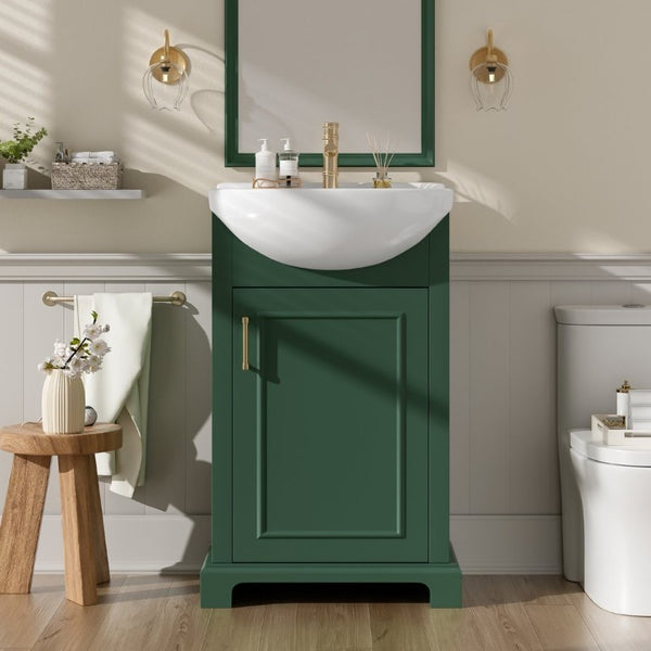 English Elm 20-Inch French Style Bathroom Vanity Solid Wood Cabinet with Bulged Ceramic Basin Green N710P499667F