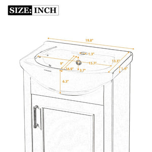 English Elm 20-Inch French Style Bathroom Vanity Solid Wood Cabinet with Bulged Ceramic Basin Green N710P499667F