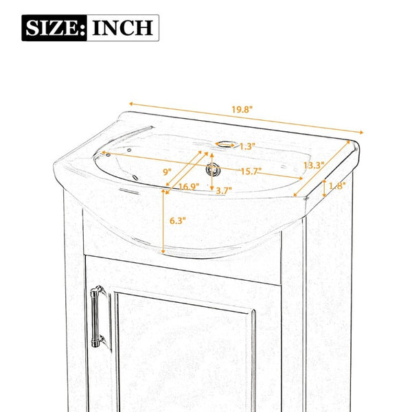 English Elm 20-Inch French Style Bathroom Vanity Solid Wood Cabinet with Bulged Ceramic Basin Green N710P499667F