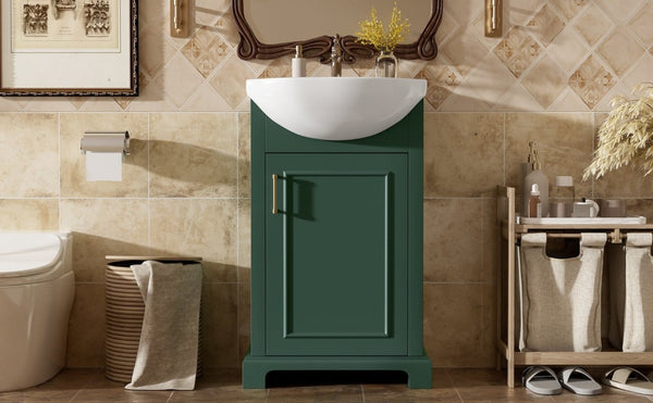 English Elm 20-Inch French Style Bathroom Vanity Solid Wood Cabinet with Bulged Ceramic Basin Green N710P499667F