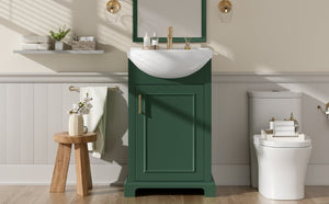 English Elm 20-Inch French Style Bathroom Vanity Solid Wood Cabinet with Bulged Ceramic Basin Green N710P499667F