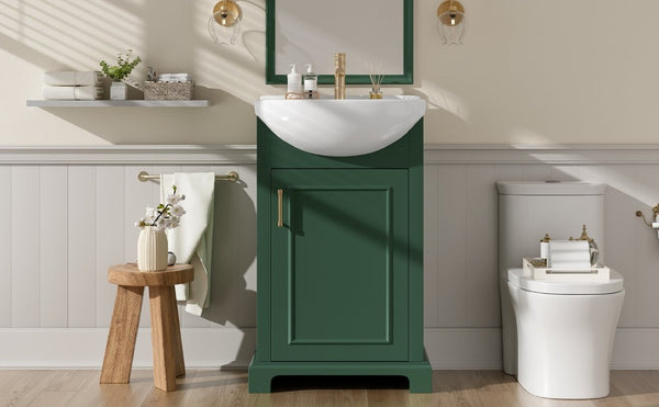 English Elm 20-Inch French Style Bathroom Vanity Solid Wood Cabinet with Bulged Ceramic Basin Green N710P499667F