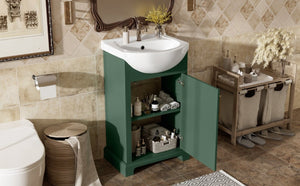 English Elm 20-Inch French Style Bathroom Vanity Solid Wood Cabinet with Bulged Ceramic Basin Green N710P499667F
