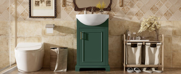 English Elm 20-Inch French Style Bathroom Vanity Solid Wood Cabinet with Bulged Ceramic Basin Green N710P499667F