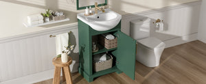 English Elm 20-Inch French Style Bathroom Vanity Solid Wood Cabinet with Bulged Ceramic Basin Green N710P499667F