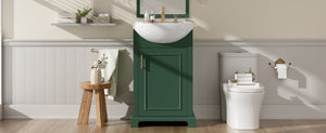 English Elm 20-Inch French Style Bathroom Vanity Solid Wood Cabinet with Bulged Ceramic Basin Green N710P499667F