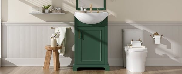 English Elm 20-Inch French Style Bathroom Vanity Solid Wood Cabinet with Bulged Ceramic Basin Green N710P499667F