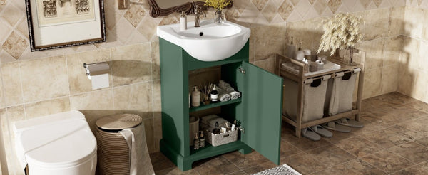 English Elm 20-Inch French Style Bathroom Vanity Solid Wood Cabinet with Bulged Ceramic Basin Green N710P499667F