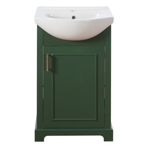 English Elm 20-Inch French Style Bathroom Vanity Solid Wood Cabinet with Bulged Ceramic Basin Green N710P499667F