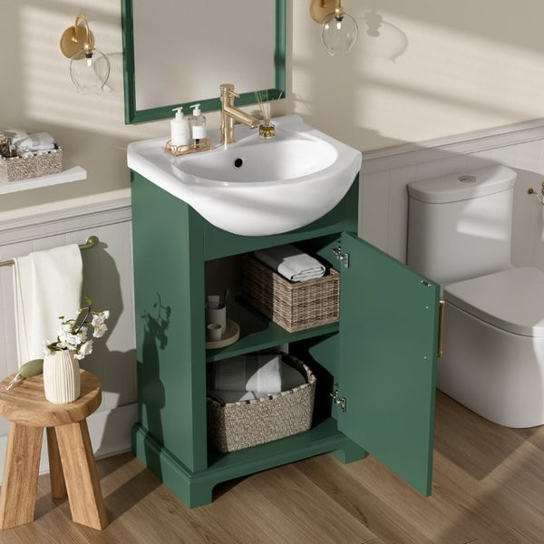 English Elm 20-Inch French Style Bathroom Vanity Solid Wood Cabinet with Bulged Ceramic Basin Green N710P499667F