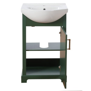 English Elm 20-Inch French Style Bathroom Vanity Solid Wood Cabinet with Bulged Ceramic Basin Green N710P499667F