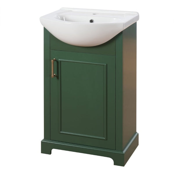 English Elm 20-Inch French Style Bathroom Vanity Solid Wood Cabinet with Bulged Ceramic Basin Green N710P499667F