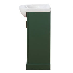 English Elm 20-Inch French Style Bathroom Vanity Solid Wood Cabinet with Bulged Ceramic Basin Green N710P499667F