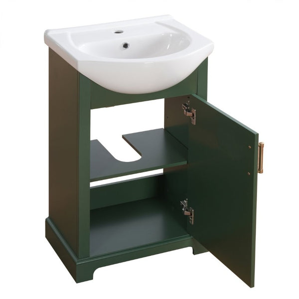 English Elm 20-Inch French Style Bathroom Vanity Solid Wood Cabinet with Bulged Ceramic Basin Green N710P499667F