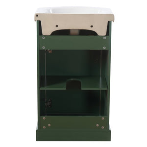 English Elm 20-Inch French Style Bathroom Vanity Solid Wood Cabinet with Bulged Ceramic Basin Green N710P499667F