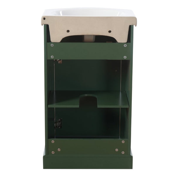 English Elm 20-Inch French Style Bathroom Vanity Solid Wood Cabinet with Bulged Ceramic Basin Green N710P499667F