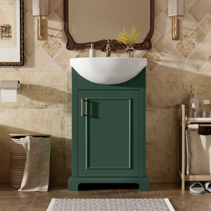 English Elm 20-Inch French Style Bathroom Vanity Solid Wood Cabinet with Bulged Ceramic Basin Green N710P499667F