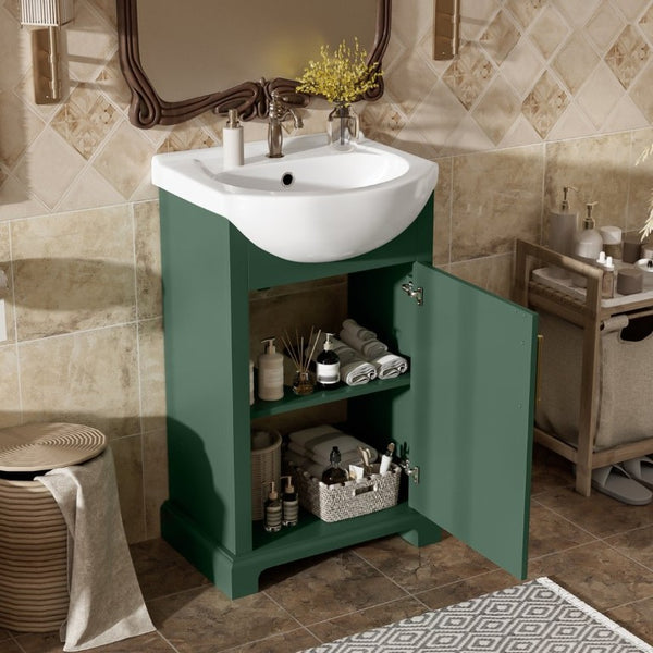 English Elm 20-Inch French Style Bathroom Vanity Solid Wood Cabinet with Bulged Ceramic Basin Green N710P499667F